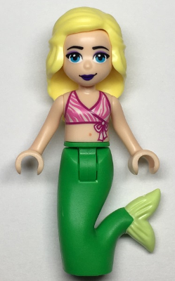 Chloe, Dark Pink and White Swimsuit Top, Bright Green Mermaid Hips and Tail